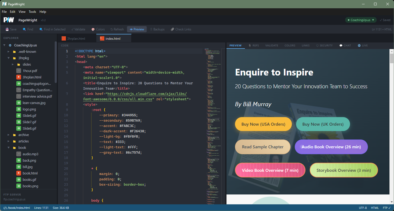 PageWright editor with code and live preview