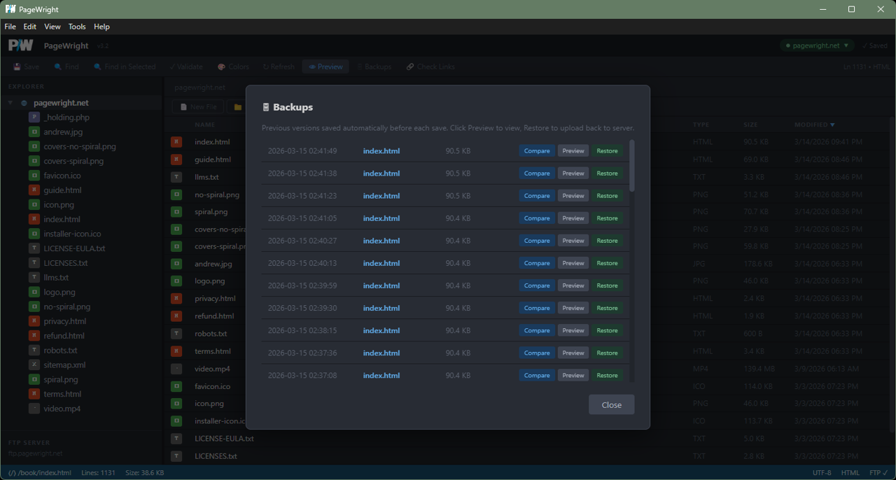 PageWright publish to server