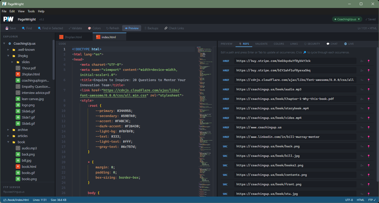 PageWright file management and folder view