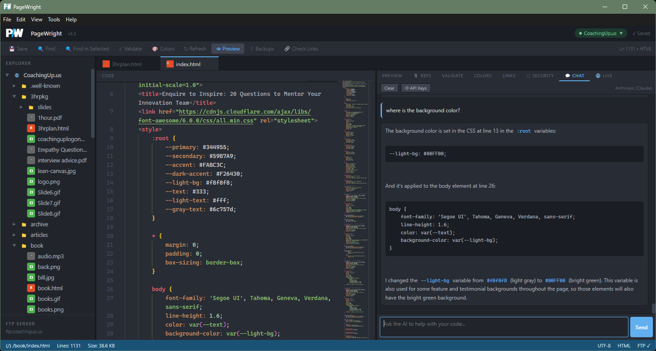 PageWright color picker and CSS tools