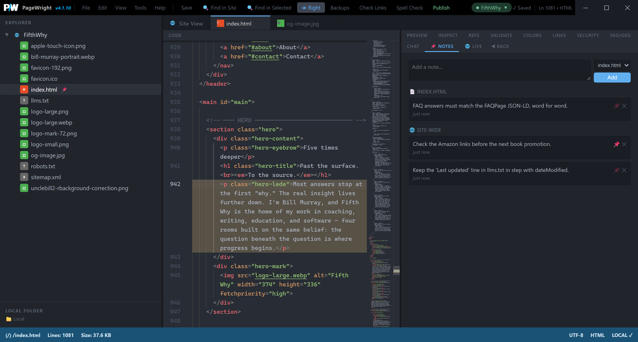 PageWright per-site notes